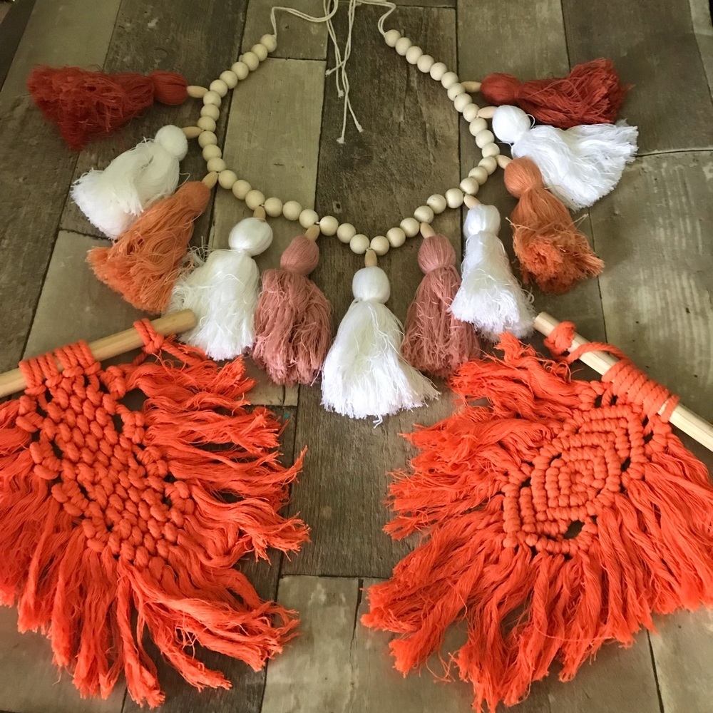 Bohemian Beaded Tassel Garland Macarame Leaves Wall Hanging Decor